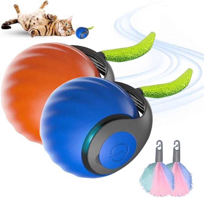 oputemon Speedy 3.0 Tail Cat Toy, 2026 New Speedy Tail Interactive Cat Toy for Indoor Cats, 2 Speed Adjustment- Automatic Moving Smart Cat Toys Ball with Tail for Bored Indoor Cats Dogs (2 PCS)
