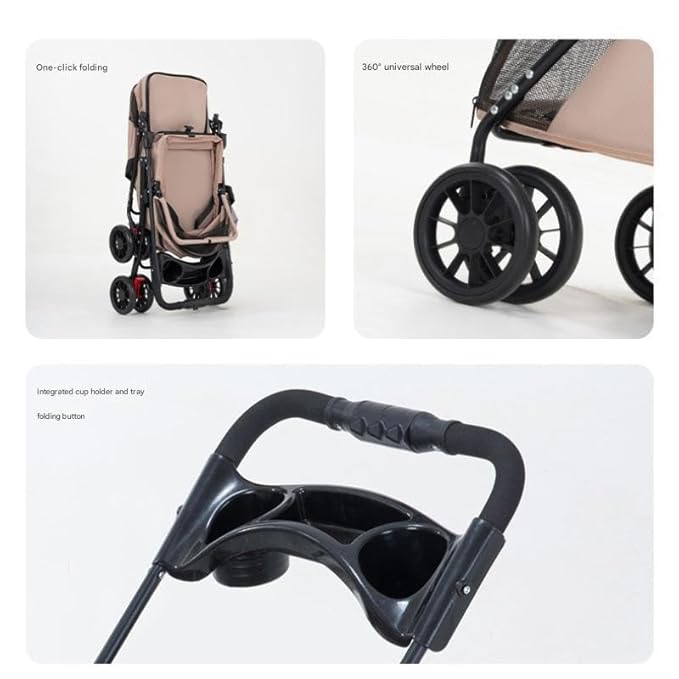 YYW Double Pet Stroller for Small Cats and Dogs, Foldable Kittens Puppies Travel Strolling Cart with 2 Carriages, Cup Holder & Lockable Wheels, Ideal for Multi-Pet Families(Gray)