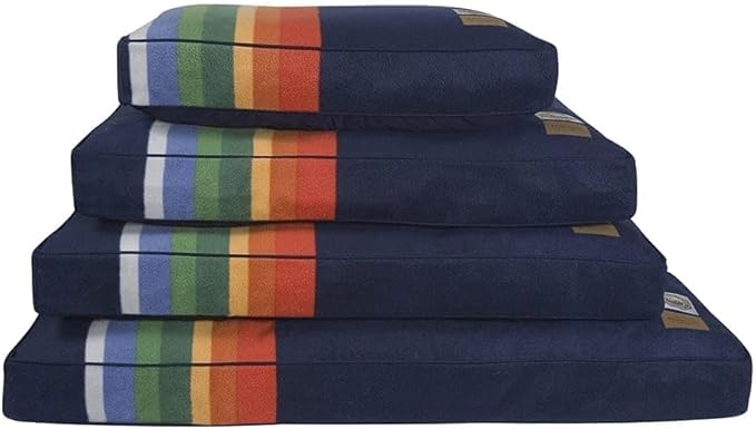 Pendleton Crater Lake National Park Napper Dog Bed – Size Small (28" x 20" x 4") - Washable Fleece Cover, Durable Cotton Canvas Bottom, Blue with Multicolor Stripes