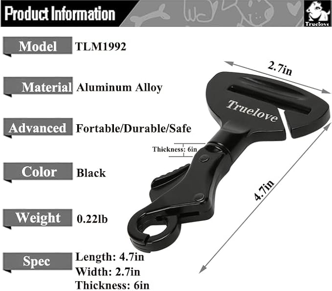 Truelove Vehicle Seat Belt Safety Buckle Lock, Dog Seat Belt Clip Universal Dog Car Restraint - Dog Seatbelt Lock - Portable Vehicle Seatbelt Harness for Pet Car Travel