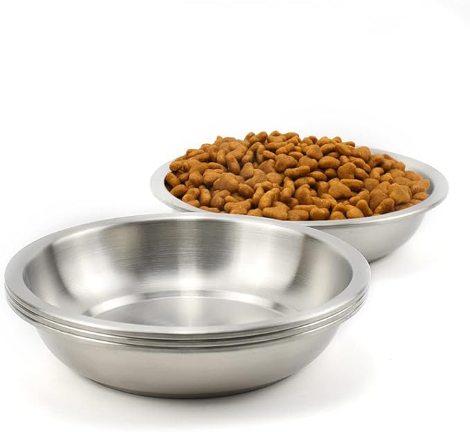 Stainless Steel Cat Bowls 4 Pack, Whisker Fatigue Relief Cat Food Dish, Metal Shallow Wide Large Replacement Plate for Dog and Pet, Ideal for Raised Elevated Pet Feeding Station Stand, 7.1"