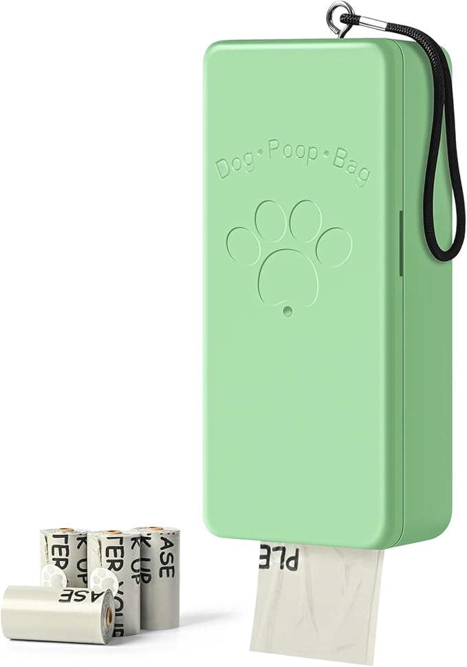 Dog Poop Bag Dispenser, Wall-Mounted Dog Bag dispenser Outdoor or Indoor for Doggy and Pets, Green Poop Holder for Yard and Park, Included 4 Rolls (60 Bags)