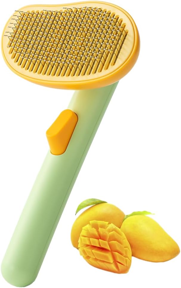 Self-Cleaning Dog & Cat Slicker Brush, Skin Friendly Deshedding Grooming Tool for Long or Short Haired Dogs Cats Rabbits, Dog Shedding Brush with Release Button - Mango