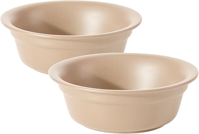 Ceramic 6.3inch Set of 2 Dog Bowls, 2pcs Basic 1.5 Cup Food or 15 oz Water Dishes for Small Dogs, Wide Opening Rounded Edge (2 Bowls, Oat Beige)