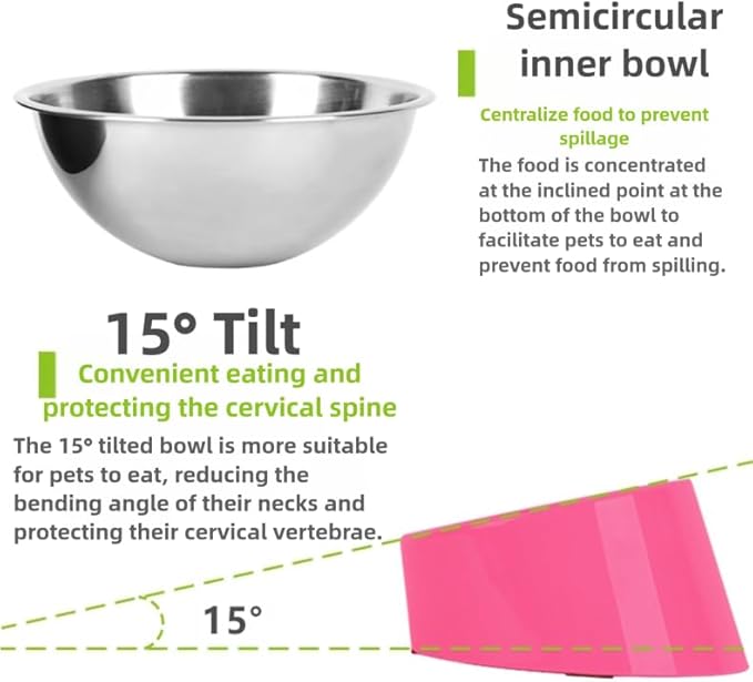 15° Tilted Elevated Dog Bowl, Anti-Choke Non-Slip No-Spill Stainless Steel Pet Feeder, 2-in-1 Detachable Food & Water Dish for Small Medium Large Dogs and Cats, Ergonomic Raised Feeder (Blue, M)