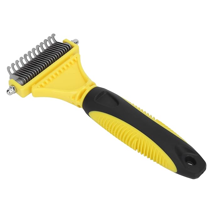 Pet Undercoat Rake, Stainless Steel Dematting Comb for Dogs and Cats, 2 Sided Grooming Tool with Round Teeth, Removes Knots and Loose Hair, Professional Pet Grooming