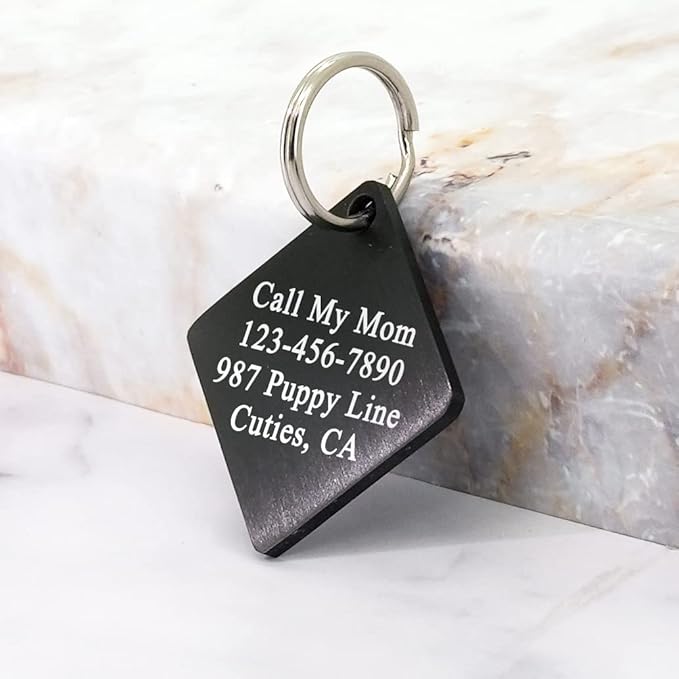 Ultra Joys Stainless Steel Personalized Dog and Cat ID Tags - Front and Back Engraving, Optional Both Sides, Diamond Tag Mountain Black Large