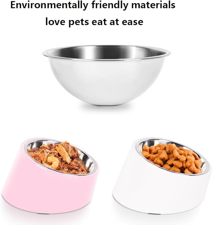 15° Tilted Elevated Dog Bowl, Anti-Choke Non-Slip No-Spill Stainless Steel Pet Feeder, 2-in-1 Detachable Food & Water Dish for Small Medium Large Dogs and Cats, Ergonomic Raised Feeder (Orange, M)