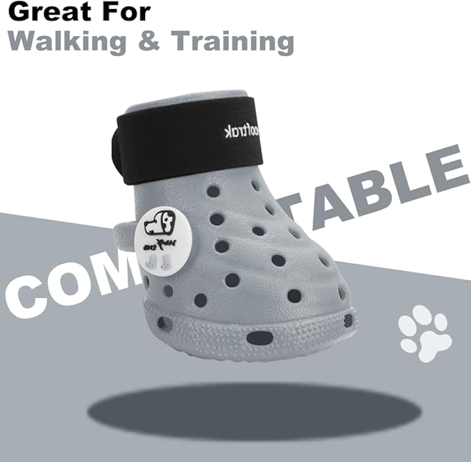 Dog Shoes Breathable Dog Shoe for Hot Pavement, Dog Booties and Paw Protectors, Non-Slip Waterproof Dog Sandals Boots (Gray+Black, M: (2.6’’x2.3'')(L*W))