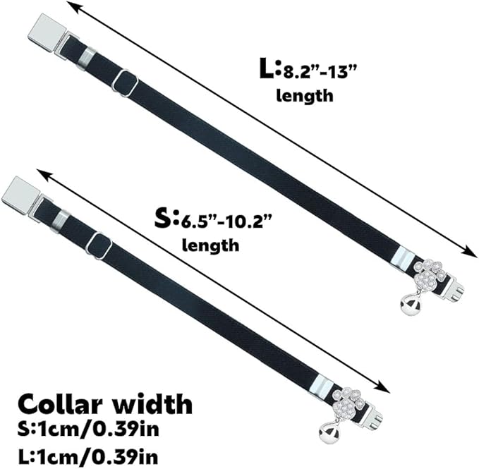 Personalized Safety Elastic Cat Collars with Bell,Laser Customized Stretch Kitten Collars for Girls Boys Cats-Black