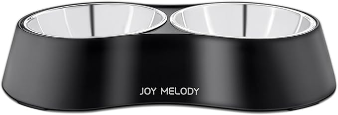 Joy Melody Non Slip Food and Water Bowl Set with Stand for Cat, Samll Dog, Rabbit, Stainless Steel Elevated Kitten Feeder, Anti Vomiting Dish for Puppy, Bunny, Dishwasher Safe, Whisker Fatigue