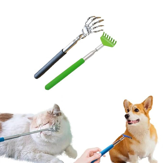 2-Pack Pet Interactive Touch Therapy Toys for Cats & Dogs, Telescopic Pet Massage Stick for Training, Bonding, Socialization, Retractable 22 Inch Skeleton Hand & Rake Shaped Teaser Wand