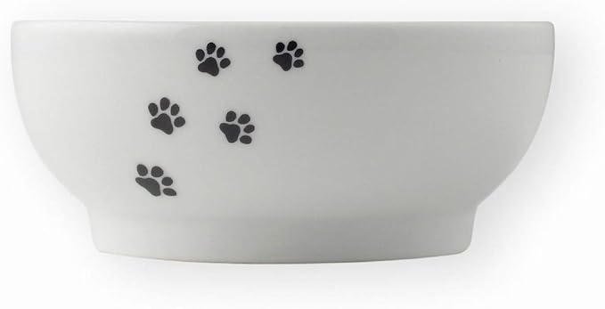 Necoichi Cat Food Bowl & Water Bowl - Shallow Wide Cute Cats Dish - Prevents Neck & Whisker Fatigue - Dishwasher & Microwave Safe - No Spill Ceramic Cat Bowl for Indoor Cats & Kittens (Paw Style)