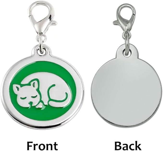 Personalized Sleeping Pet ID Tags with Trigger Snap Hook for Kittens and Cats - cat Name tag for cat Collar (Pink)
