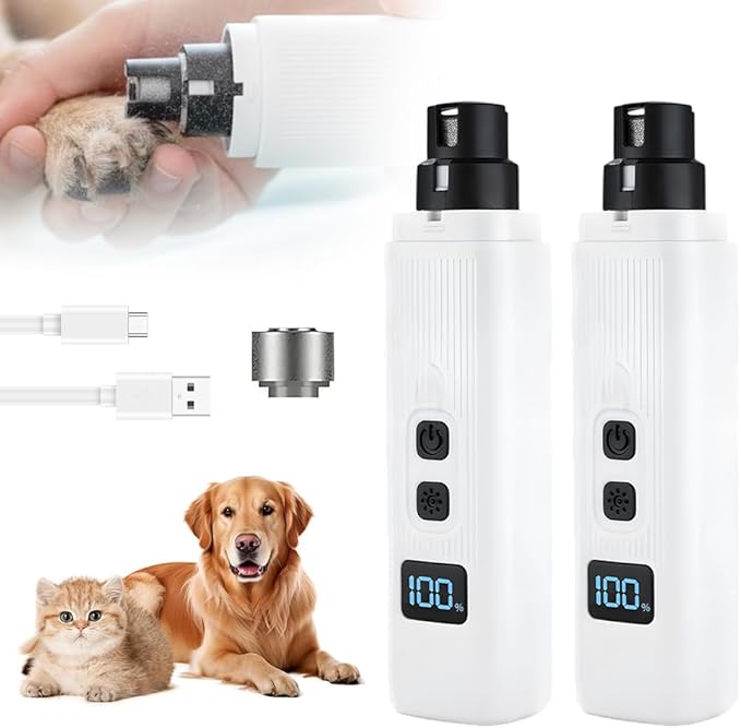Safe Cut Cat Nail Trimmer, 2025 Upgraded 3 Adjustable 360° Grinding Settings, Low-Vibration Ultra-Quiet Under 40dB, Powerful for All Cats & Dogs, Easy to Clean (White+6*Heads)