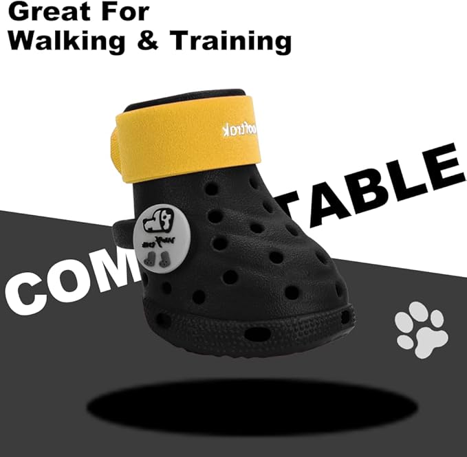 Dog Shoes Breathable Dog Shoe for Hot Pavement, Dog Booties and Paw Protectors, Non-Slip Waterproof Dog Sandals Boots (Black+Yellow, M: (2.6’’x2.3'')(L*W))