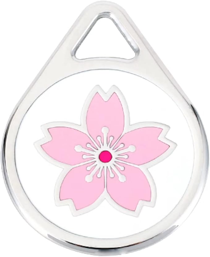 CoolDogs Sakura Stainless Steel Enamel Pet ID Tags for Dogs and Cats, Personalized Dog Tag, Cat Tag, Pet Tag,Dog Name Tags, Cat Name Tags with Custom Deep Laser Engraved ID (Med)