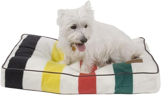 Pendleton Crater Lake National Park Napper Dog Bed – Size Small (28" x 20" x 4") - Washable Fleece Cover, Durable Cotton Canvas Bottom, Blue with Multicolor Stripes