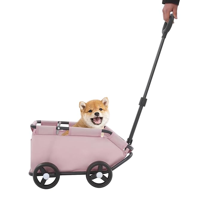 Dog Stroller,4 Wheels Folding Dog Cart Collapsible Wagon Pet Stroller for Travelling Shopping Walking Playing for Small Dogs Cats (Pink)