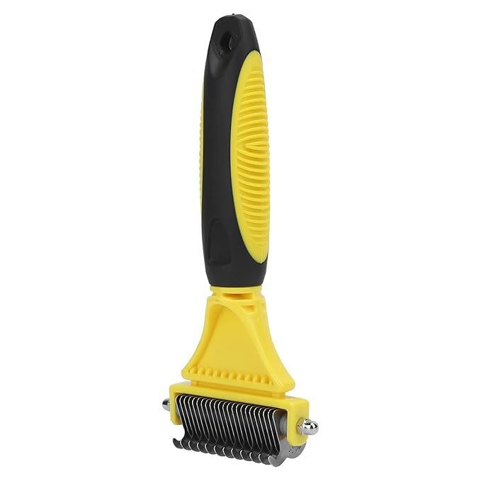 Pet Undercoat Rake, Stainless Steel Dematting Comb for Dogs and Cats, 2 Sided Grooming Tool with Round Teeth, Removes Knots and Loose Hair, Professional Pet Grooming