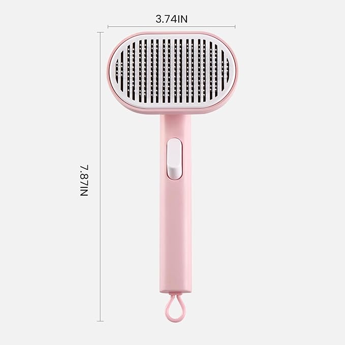 Pet Grooming Brush for Cats and Dogs, Self-Cleaning Comb with Soft Massage Bristles, Comfortable Grip Handle, Easy Hair Removal, Suitable for Long and Short Hair Pets, Pink
