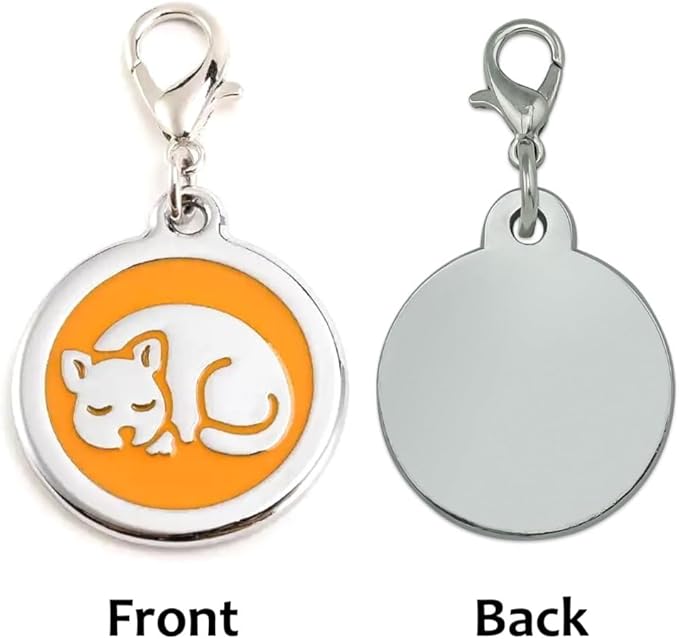 Personalized Sleeping Pet ID Tags with Trigger Snap Hook for Kittens and Cats - cat Name tag for cat Collar (Pink)