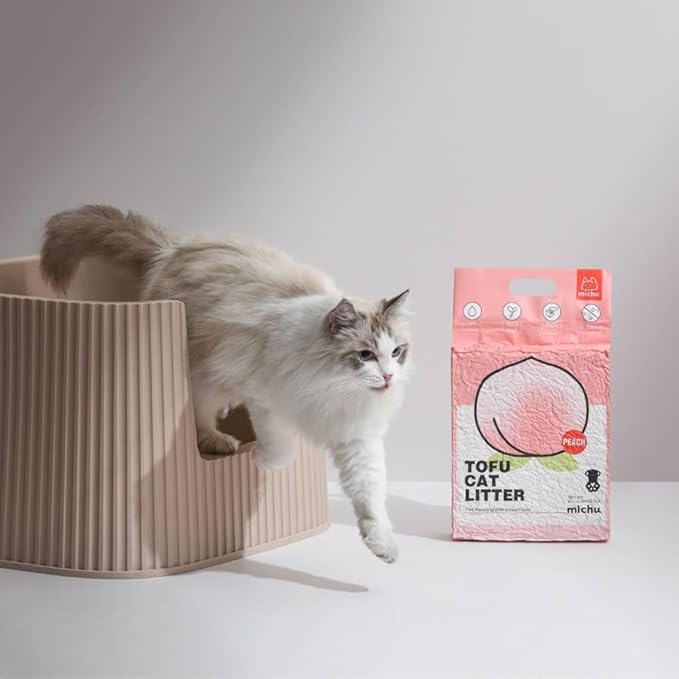 Michu Tofu Cat Litter Natural Clumping Tofu Cat Litter, Fast Clumping and Easily Scoop-able 5.5lb/88oz 5 Scents - Peach, 2 Pack