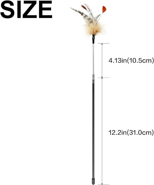 TTcat Cat Wand Toys,Flexible Spring and 4PCS Feather Refills,Feather Teaser Stick Cat Toys for Indoor Cats and Kittens.