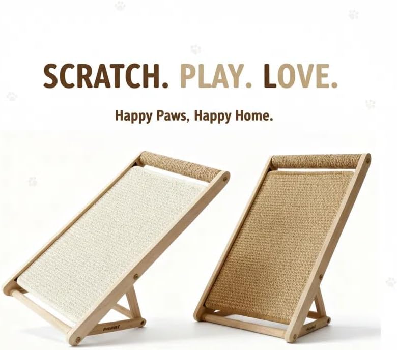 Cat Scratching Pad with 100% Sisal, Stable Triangle Design, 2-Step No-Tool Assembly, 22" Wooden Ramp to Protect Furniture & Sofa, Natural Incline Board for Indoor Cats (Brown)