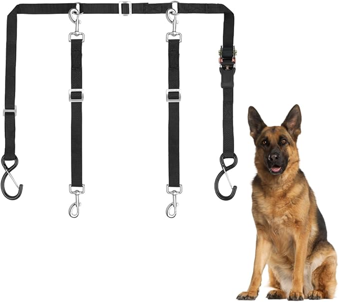 Two Dogs Truck Bed Tether, Ratchet Tightening Adjustable Truck Bed Dog Leash System for SUV, Cars & Trucks