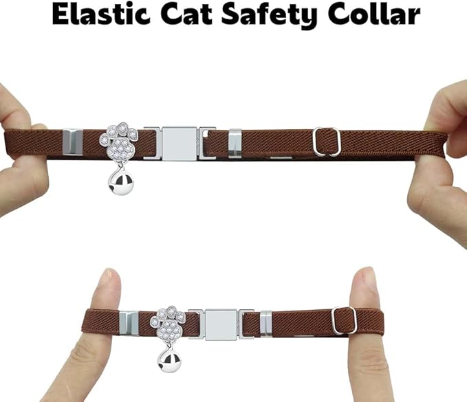 Personalized Safety Elastic Cat Collars with Bell,Laser Customized Stretch Kitten Collars for Girls Boys Cats-Chocolate