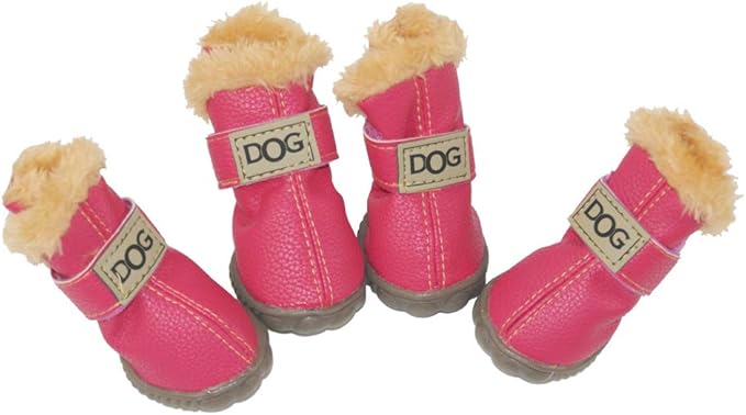 WINSOON Dog Australia Boots Pet Antiskid Shoes Winter Warm Skidproof Sneakers Paw Protectors 4-pcs Set (Size 3, Pink)