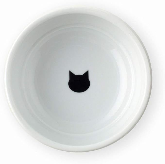 Necoichi Cat Food Bowl & Water Bowl - Shallow Wide Cute Cats Dish - Prevents Neck & Whisker Fatigue - Dishwasher & Microwave Safe - No Spill Ceramic Cat Bowl for Indoor Cats & Kittens (Paw Style)