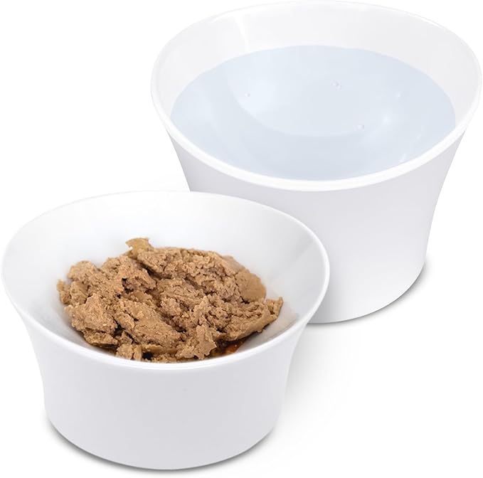 Elevated Cat Water Bowl – Shallow Raised Cat Bowl for Whisker Fatigue; Vet-Recommended Height, Food-Grade Melamine, Non-Slip & Dishwasher Safe Cats Dish - 8 oz, White
