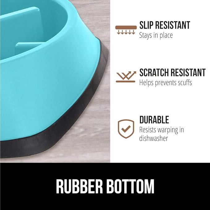 GORILLA GRIP Patented BPA Free Slow Feeder Dog Bowls, 4 Cup Interactive Puzzle Toy for Dogs and Cats Food Training Enrichment, Keeps Pets Busy and Prevents Puppy Overeating, Large Breeds, Turquoise