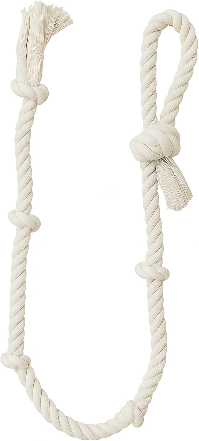 GOGOTAIL Heavy-Duty 51" White Cotton Rope Dog Toy – 6-Knot Tug & Dental Chew with Loop – Durable, Washable, Natural & Safe for Medium & Large Dogs – Indoor & Outdoor Play