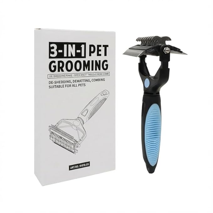3-in-1 Pet Grooming Tool & Undercoat Rake, Retractable Dematting Comb for Dogs and Cats, Deshedding Brush for Removing Mats, Tangles, and Loose Hair