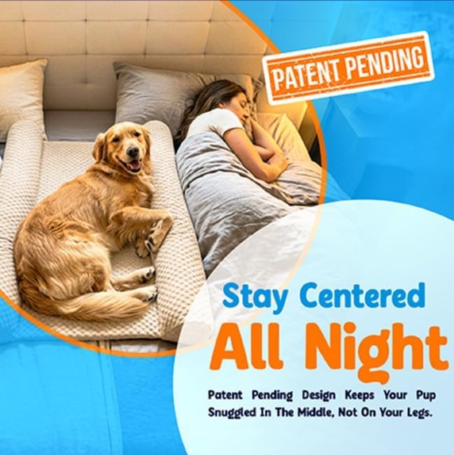 DenMate Does Your Pet Sleep ON TOP of You at Night? Try The First On-Bed Dog-Bed. Designed to Stabilize Nighttime Movement to Improve Dog & Owners Sleep. Machine Washable. Sleep Better Together.