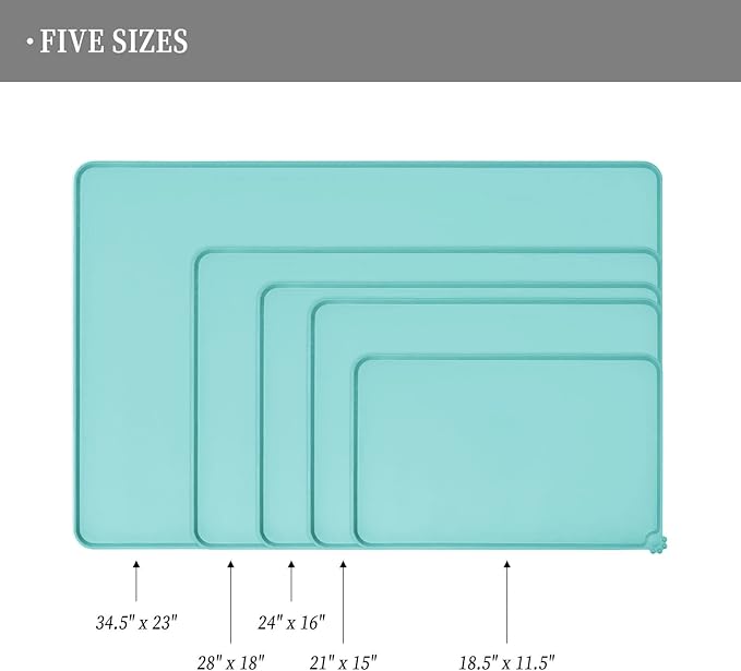Reopet Waterproof Pet Feeding Mat with High Raised Edges, Heavier and Thicker Placemats for Cat Dog Water Bowl with BPA Free, Dogs Cats Food Mats for Messy Drinkers to Prevent Spill and Protect Floors