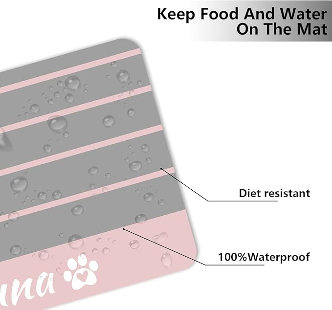 Personalized Dog/Cat Food Mat - Non-Slip, Waterproof, Custom Pet Mat (Stripe)