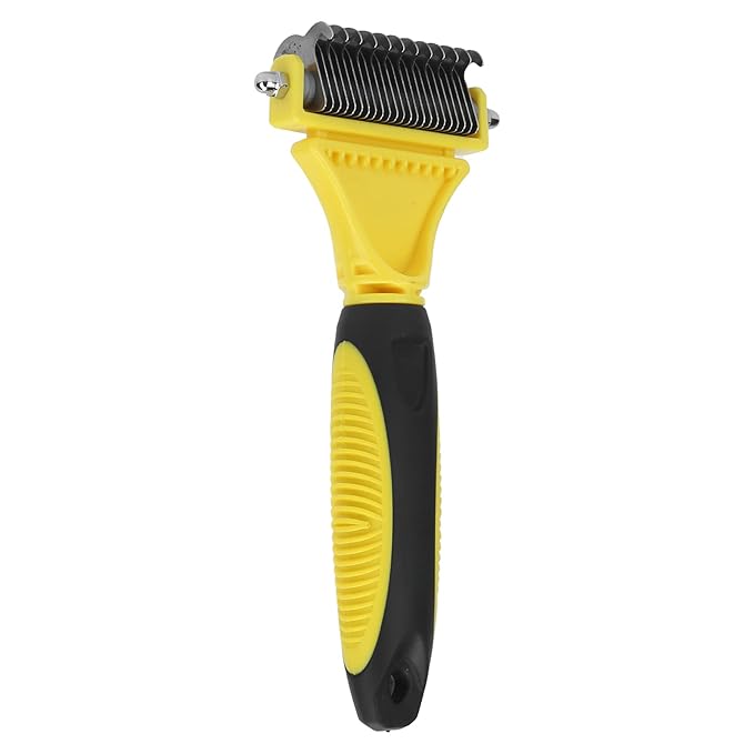 Pet Undercoat Rake, Stainless Steel Dematting Comb for Dogs and Cats, 2 Sided Grooming Tool with Round Teeth, Removes Knots and Loose Hair, Professional Pet Grooming