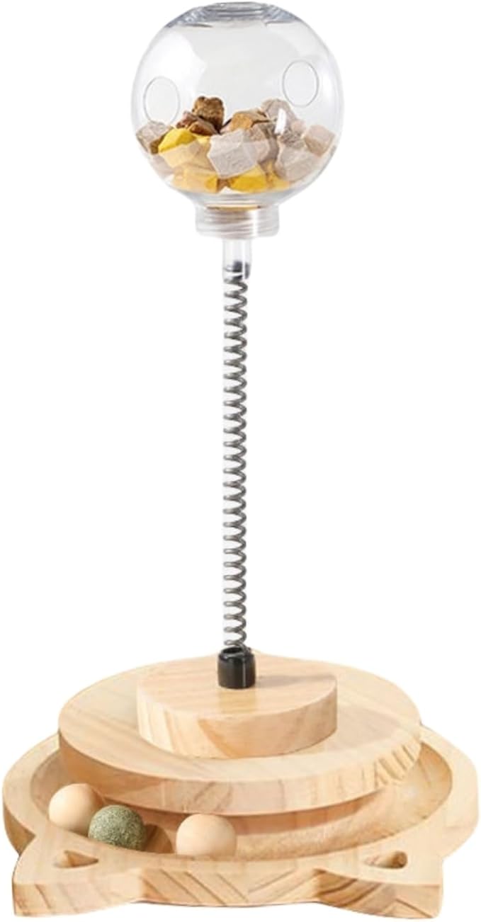 3MNSCD Cat Ball Toy Treat Cats Treat Dispenser with Catnip Roller Track Balls, Interactive Cat Toys Indoor Cats Kitten, Food Solid Wood Feeder Ball (for Bigger cat Food)