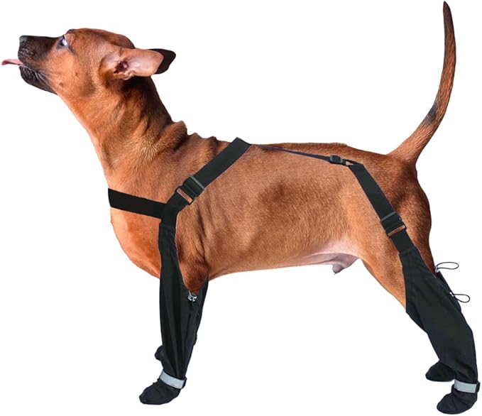 2026 New Dog Suspender Booties, Adjustable Canada Pooch Dog Shoes Waterproof, Dogs Paw Boot Leggings Anti-Slip, Waterproof Dog Rain Boots, Puppy Snow Shoes Anti Dirt Pants (Black, L)
