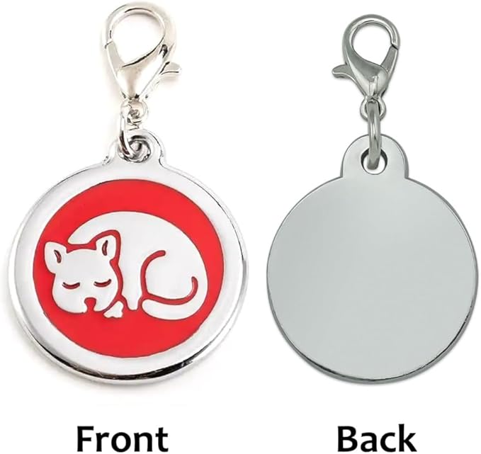 Personalized Sleeping Pet ID Tags with Trigger Snap Hook for Kittens and Cats - cat Name tag for cat Collar (Pink)