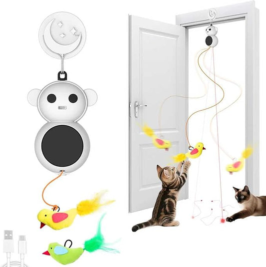 Interactive Cat Toys for Indoor Cats - Automatic Laser Cat Toys, Flying Bird Feather Cat Wand Toy, Best Kitten & Adult Cat Enrichment Stimulation Toy Hanging Electric Kitty Toys for Bored Cats (Beige)