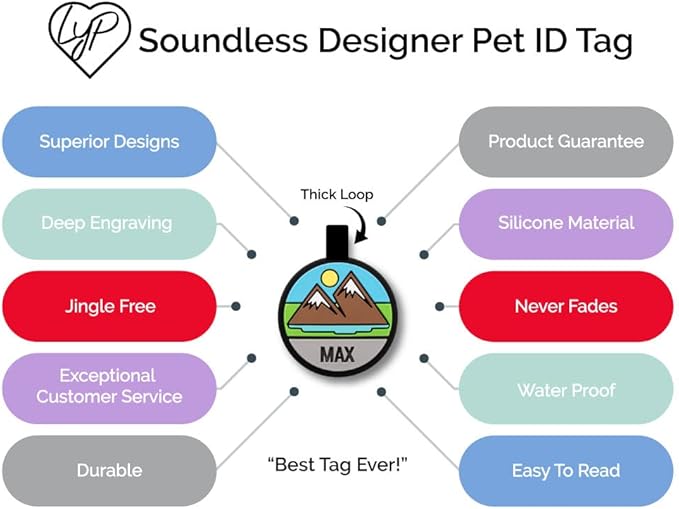 LYP Original Soundless Pet ID Tags | Custom Dog Tags Personalized for Pets | Durable Silicone Deep Engraved Dog Tag | No More Jingling | Red Paw