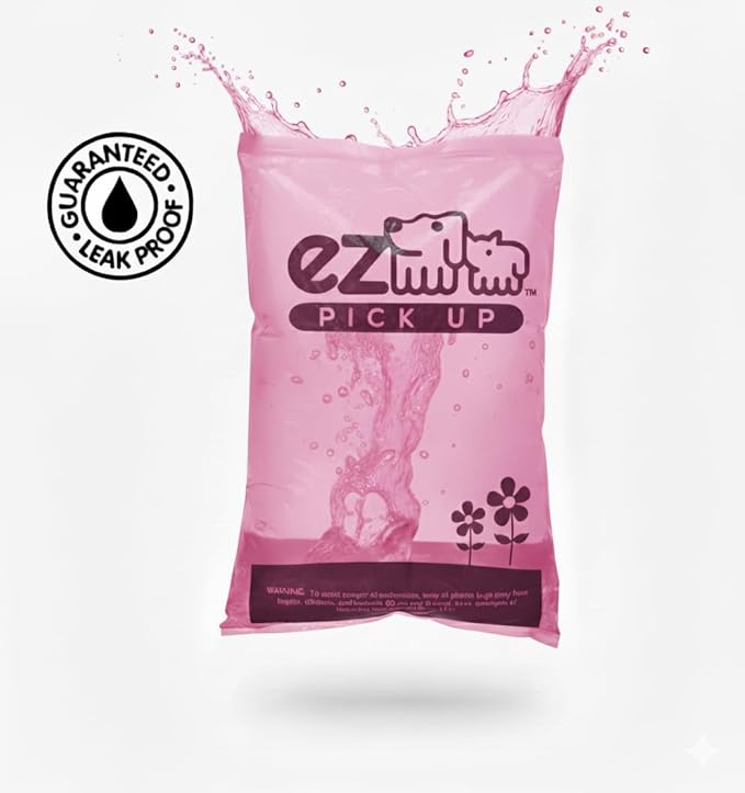 1000 Pet Waste Disposal Dog Poop Bags, EZ Pick Up Bag, Pink (single roll), 9"x12" Large