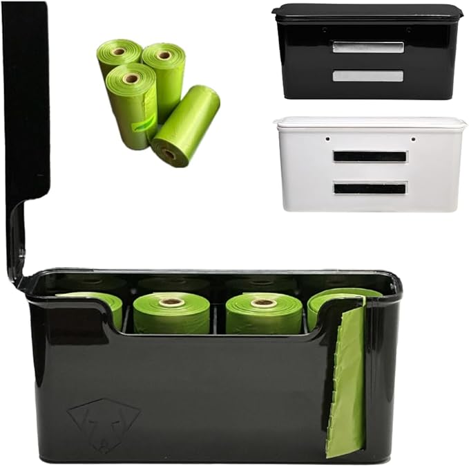 Dog Poop Bag Dispenser - Magnetic Mount - Indoor/Outdoor - Wall Mount - Waste Bag Dispenser - Magnet - Screw-on - Storage - Container + 60 Waste Bags (Black)