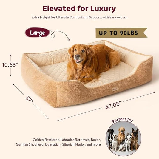 Self-Warming Orthopedic Dog Beds Large Sized Dogs - Memory Foam for Joint Pain & Arthritis, Big Dog Couch w/Washable Removable Cover & Waterproof Liner, Pet Bed w/Raised Bolster & Non-Slip Base
