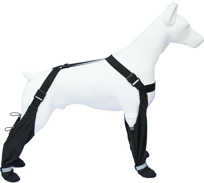 yucca Dog Suspender Booties, Paw Boot Leggings Anti-Slip, Pet Snow Pants with Attached Boots Waterproof, Adjustable Suspender Shoes for Dogs Winter Snow Rain Hiking Paws Protector